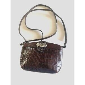 BRIGHTON Brown  Croc Leather Small Zip  Crossbody Bag